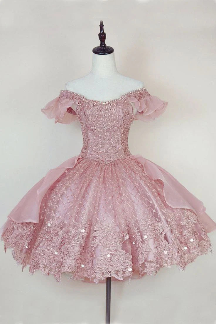 Vestidos Weitese, vestidos formales de princesa rosa con apliques de encaje, vestidos cortos para el regreso a casa, tiendas con vestidos de fiesta